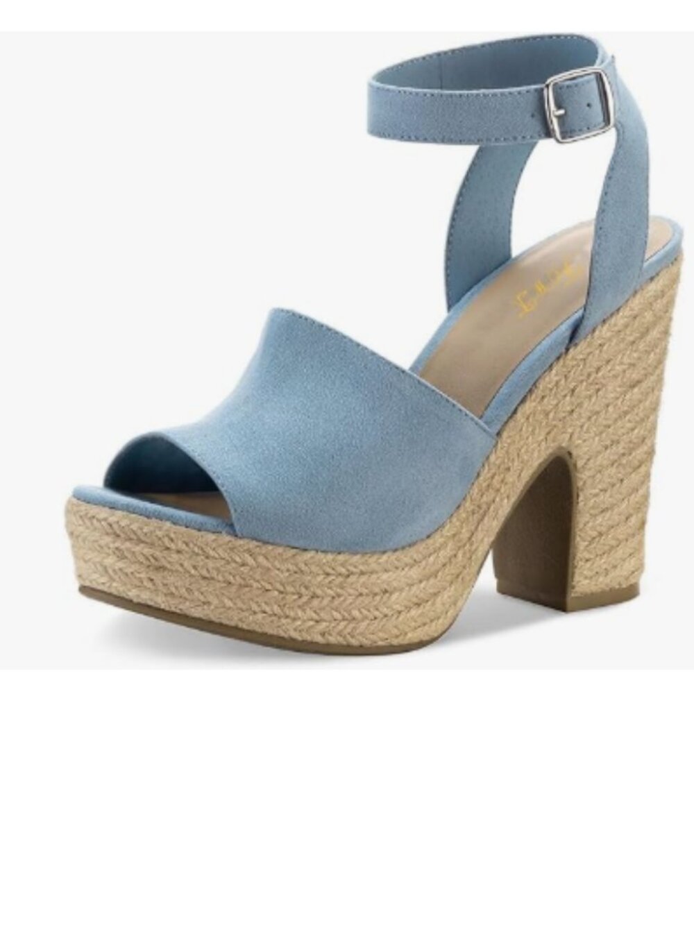 FOWT Blue Platform Espadrille Ankle Strap Sandals Open Toe Chunky Heels Shoes